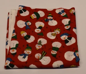 12-3/4" x 45" RED COTTON FABRIC blue green yellow SNOWMEN hat scarf carrot vest - Picture 1 of 2