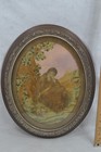 antique framed oval  sampler silk embroidered  lady/dog   19thc 1830 original