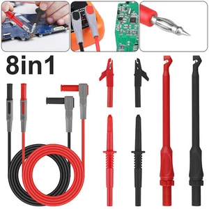 8Pcs Multimeter Automotive Test Leads Kit 4mm Wire Piercing Clip Test Probe Plug - Picture 1 of 6