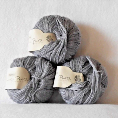 YARN - LANA GROSSA LINEA PURA TEMPRA PURPLE GRAY - LOT (3) - 50 GRAM BALLS - NEW - Image 1 of 2