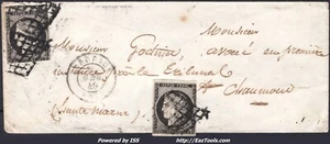 FRANCE CERES 20c N° 3x2 SUR LETTRE AVEC GRILLE + CAD DE BORDEAUX DU 08/04/1849 - Picture 1 of 2