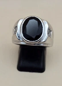 Herrenring 925 Silber mit oval facettiertem schwarzem Onyx & Zirkonia – RG 62 - Bild 1 von 7