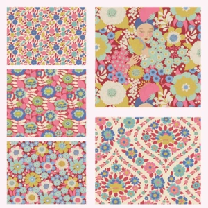 Tilda Wallflower red 5 Fat Eighths 25 x 55cm (10" x 22") cotton quilt fabric - Picture 1 of 6