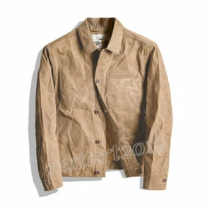 Vintage Heavyweight Waxed Canvas Jacket Men's Classic Replica Waterproof Coat - Picture 1 of 20