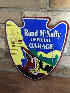 VINTAGE RANDY MCNALLY GARAGE PORCELAIN METAL INDIAN SIGN 12" X 10.5" - Picture 1 of 4