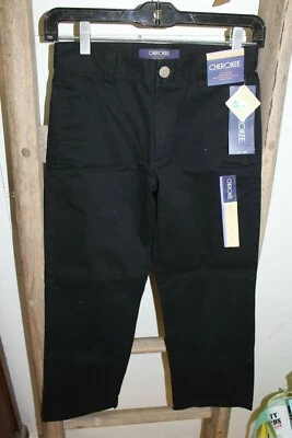 Pantalones caqui de frente plano negros Cherokee para niñas talla 8 nuevos con etiquetas tela Nanotex L#216 Foto 1 de 4