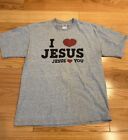 T-shirt vintage Y2K I Love Jesus Love You FOTL homme taille XL religion art comédie