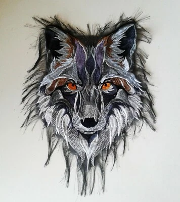 Gray Fox Wild Animal Large Handmade Embroidered Patch  - Image 1 of 4