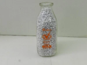 Stueber's Quality Checked One Quart Milk Bottle Wausau, Wisconsin Orange Pyro - Picture 1 of 6