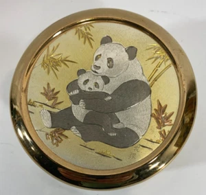 Vintage The Art Of Chokin Pandas Trinket Box with Lid Edged In 24K Gold - Picture 1 of 9