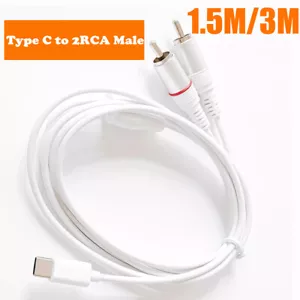 5ft / 10ft USB C to RCA Audio Cable Type C to 2RCA Male Jack Plug Adapter Cable - Picture 1 of 8
