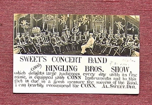 SWEETS CONCERT BAND RINGLING BRIOTHERS CIRCUS CONN STRUMENTI MUSICALI RPPC - Foto 1 di 2