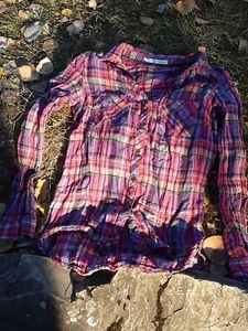Vtg sexy purple plaid maurices button up blouse sz S - Picture 1 of 5