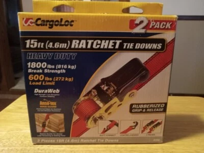 Ratchet Tie Downs 1PK CargoLoc 2 Pc. 15' x 1,800 lbs  Ratchet Tie Downs NIP - Image 1 of 2