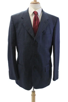 Blazer Stafford Para Hombres Lana Glen Cuadros Tres Botones Manga Larga Azul Marino Talla 42R Foto 1 de 4