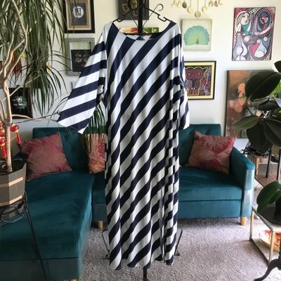 CATO size 26 / 28W Navy Blue & White Diagonal Striped Maxi Dress NWT - Image 1 of 4