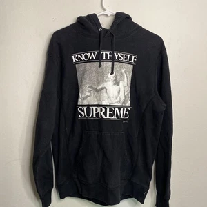 Supreme Hoodie Sweatshirt Herren Größe Large Know Thyself Sokrates Schwarz Logo - Bild 1 von 7