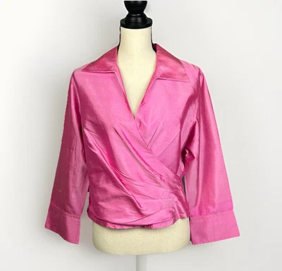 Blusa Sharon Young Rosa Seda Imitación Envoltura Manga Puños Top Evento Boda Talla 12 Foto 1 de 4