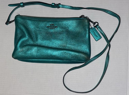 RARA borsa a tracolla Coach VERDE MARE METALLIZZATO doppia zip Lyla pelle tracolla F39505