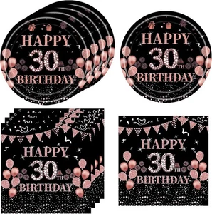 40 Pcs 30th birthday decorations for women,Black and Rose Gold Pink 30 - Picture 1 of 6