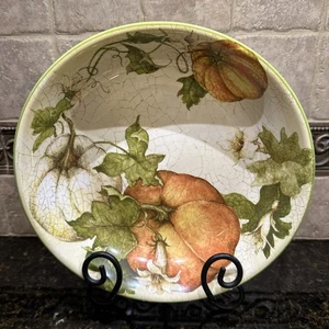 (1) PIER 1 IMPORTS "RACCOLTA GIARDINO" EFFETTO CRACKLE & ZUCCHE GRANDE CIOTOLA DA PORTATA - Foto 1 di 9
