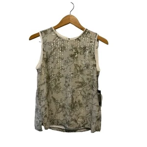 Vince Camuto Ivory & Light Sage Sequined Sleeveless Blouse Size Small - Picture 1 of 5