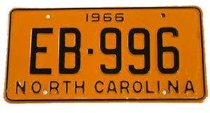 Vintage 1966 North Carolina License Plate EB-996 - Foto 1 di 2