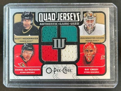 2007-08 O-Pee-Chee Alfredsson Niedermayer Giguere Emery Quad Jerseys #QM-ANGE - Image 1 of 2