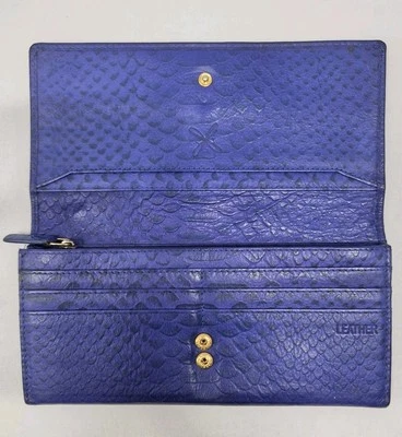 FIORELLI PURSE WALLET 19.5x9.5x1.5cm blue real leather snakeskin coin card note — 第 1/4 张图片