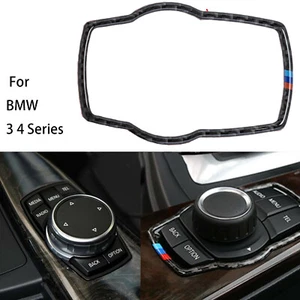 Real Carbon Fiber Multimedia Button Frame Cover Trim For BMW 3 4 Series 2013-18 - Picture 1 of 8