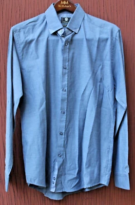 Camisa para hombre Steel & Jelly London gris azul manga larga puños abatibles talla grande Metro Foto 1 de 4