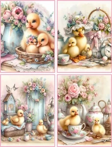 8 Duck Duckling Shabby Chic Fantasy teacup glossy blank fold out note card - Picture 1 of 4