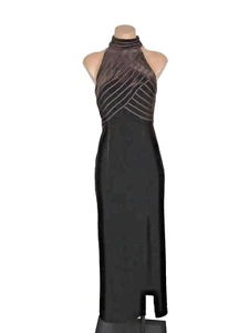 Vtg HUGO BUSCATI Brown Velvet Caged Halter Slit Cocktail Party 90s DRESS size 4 - Picture 1 of 9