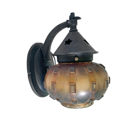 Antique Cast Iron Potbelly Porch Light circa 1920 Original Knobby Shade Cover