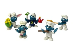 Lote De 5 Figuras De Colección De Los Pitufos Schleich Años 70’s 1980’s 2”-2.25” Alto - Imagen 1 de 7