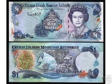 CAYMAN ISLANDS 1 DOLLAR P26 B C 3 or 4 2001 QUEEN FISH CORAL UNC BANK NOTE MONEY