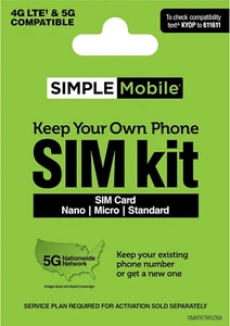 SIMPLE MOBILE on VERIZON sim | $20 $25 $30$40 $50 $60 PLAN | 1 MONTH INCLUDED - Picture 1 of 1