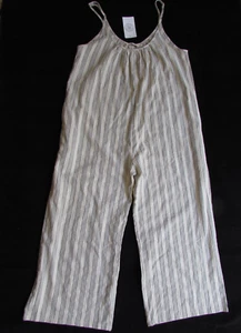 Millibon Woman Jumpsuit Beige stripe Cropped Capri Length Sleeveless Cotton Sz S - Picture 1 of 15