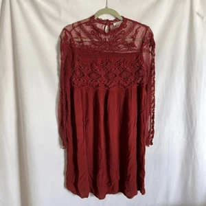 Sundance red/ Brown crochet and lace detailed dress size 8 - Picture 1 of 8