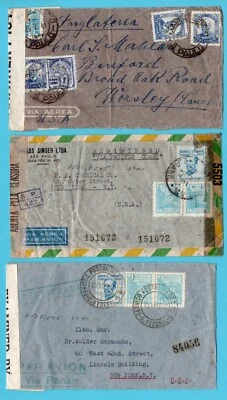 BRAZIL 3 censor air covers 1941-44 S. Paulo, RdJ to USA - Image 1 of 2