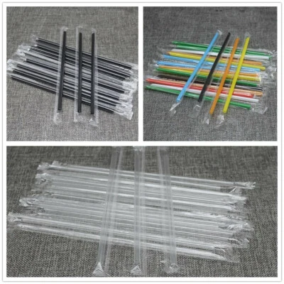 100pcs 7.5" Clear Individually Wrapped Tea Straws Multi-Color Drinking Straws - Image 1 of 4