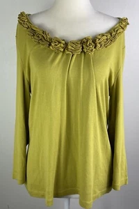 Talbots Women Large 3/4 Sleeve Blouse Shirt 3D Flower Green Fairycore Grunge - Picture 1 of 9