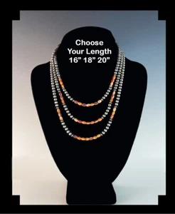 White Fox Creation: Sterling Navajo Pearl Necklace with Spiny Oyster Rice Beads - Picture 1 of 17