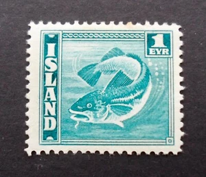 ICELAND (ISLAND) STAMP 1 EYR - BLUE CODFISH MINT HINGED VERY FINE - Picture 1 of 2