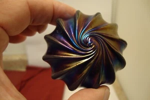 Anton Intaglio Art Glass Paperweight Iridescent Carnival Glass Spiral Swirl - Picture 1 of 7