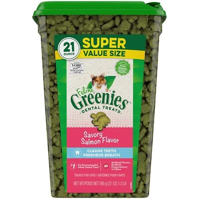 Feline Greenies Salmon Flavor Crunchy Dental Cat Treats 21 Oz 1 Pack