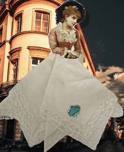 VTG 12” Irish Linen & Cotton Lace Border Handkerchief Hanky with Original Tag - Picture 1 of 15