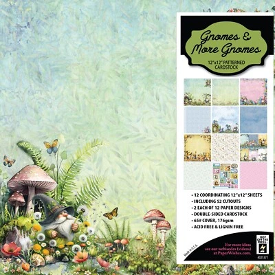 Gnomes 12x12 Patterned Cardstock Scrapbook Crafting Vintage Paper - Image 1 of 2