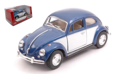 MODELLINO AUTO STATICO KINSMART VW MAGGIOLINO BEETLE 1967 BLU/BIANCO CM 12 BOX - Immagine 1 di 4