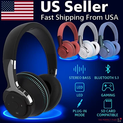 Auriculares Inalámbricos Bluetooth 5.1 Sobre la Oreja Auriculares LED Estéreo Cancelación de Ruido Foto 1 de 4
